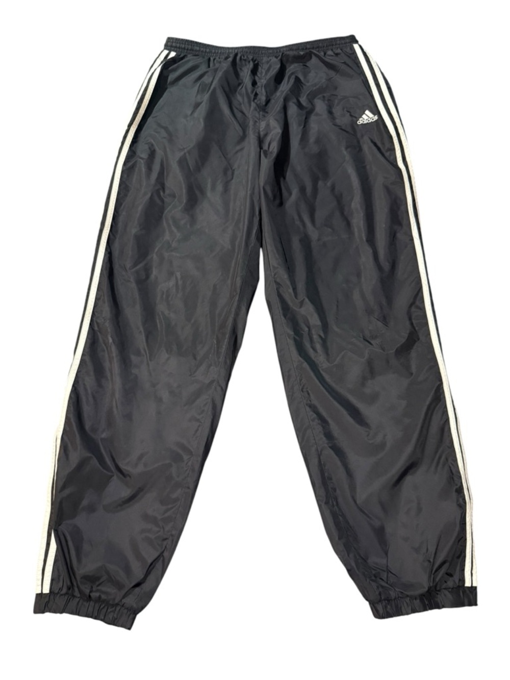 adidas Team 1999 Vintage Track Pants XL Black 3 Stripe Nylon Zip Leg Y2K
